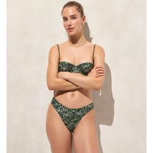 J.Crew Sunny Bikini Bottom WMNS L Green Black Floral Liberty Marguerite High-Cut